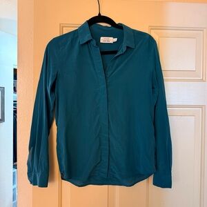 & other stories teal silk button up blouse